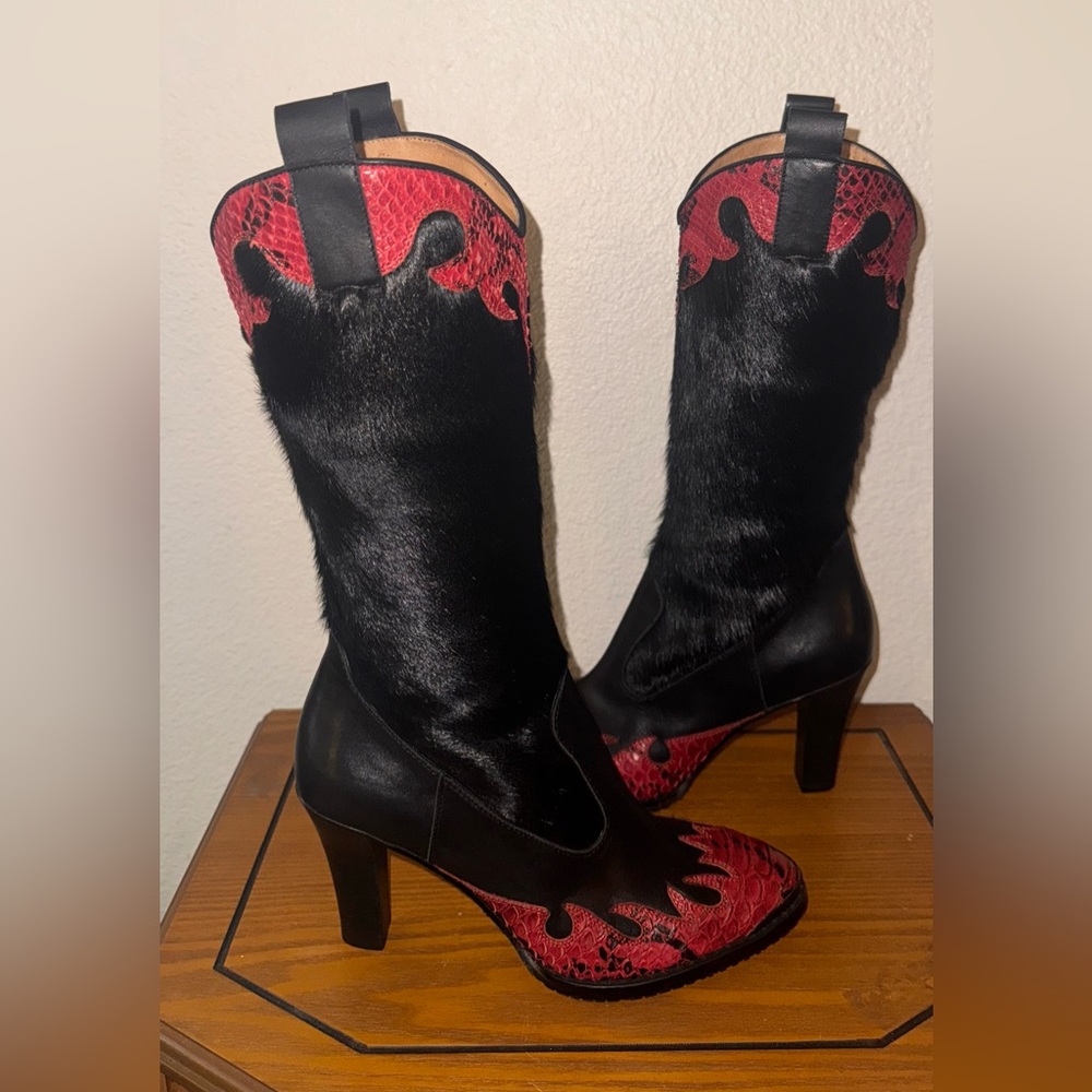 Donald J. Pliner Black and Red Heeled Boots